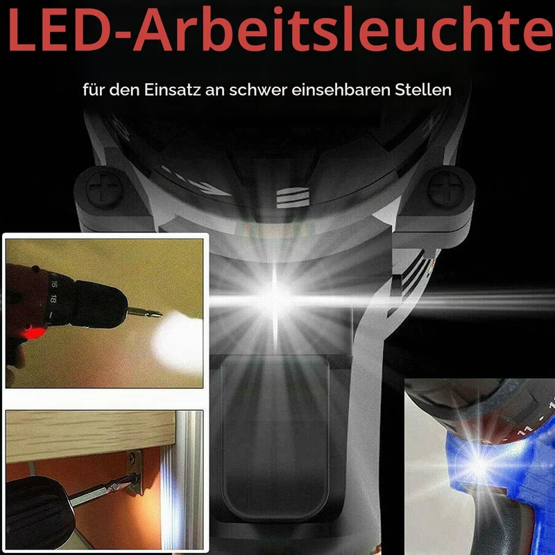 Akku-Bohrmaschine Akku-Schlagbohrschrauber mit 2x1500mAh Lithiumbatterie, 21V Akkuschrauber 45Nm Dre