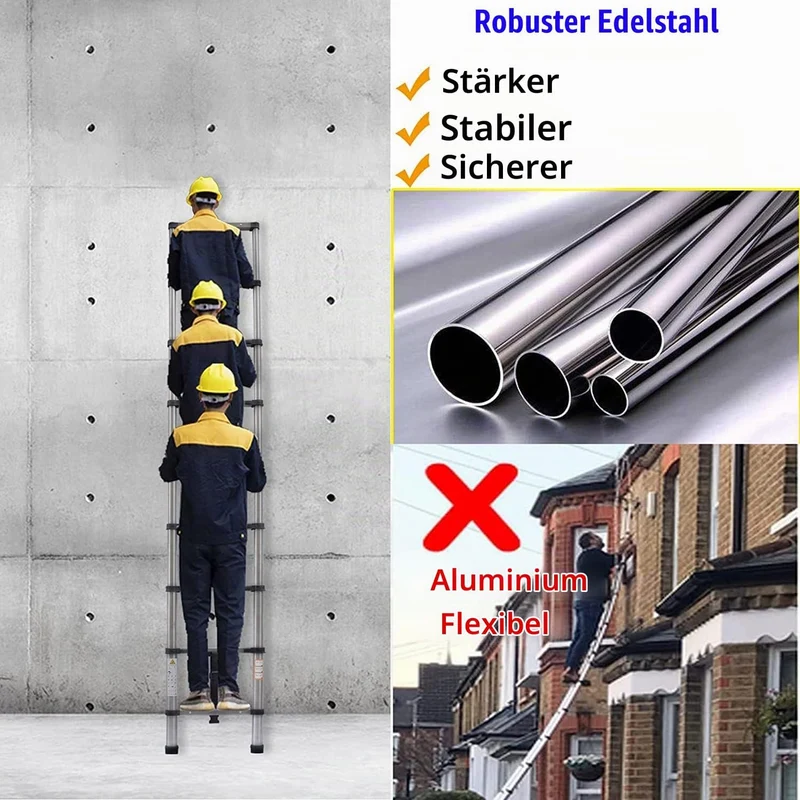 Teleskopleiter 3,2M, Klappleiter, Edelstahl, Leiter max. 150 kg,von Wohnmobilen, Gartenarbeiten, Rep