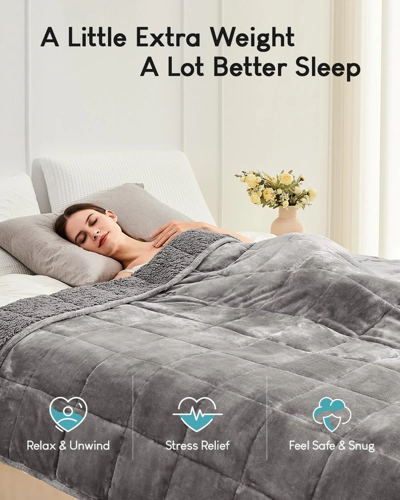Cottonblue Sherpa-Fleece-Gewichtsdecke, 120 cm x 180 cm, 5,5 kg, für Doppelbett, Plüsch-Bettdecke fü