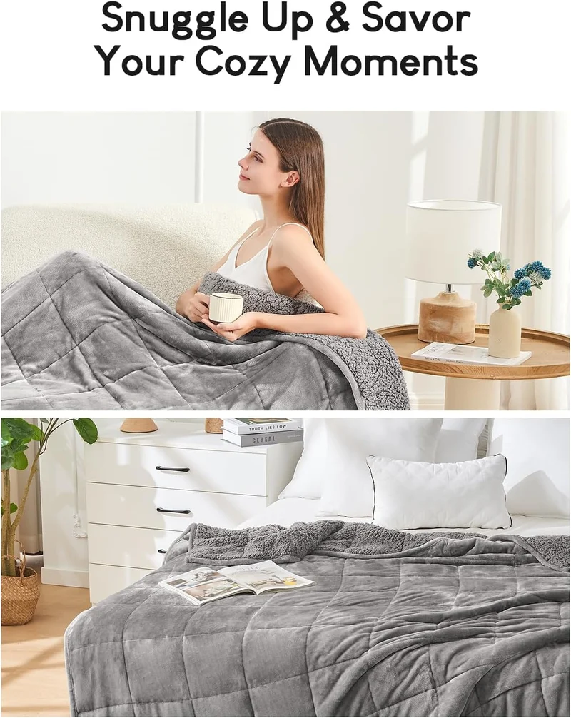 Cottonblue Sherpa-Fleece-Gewichtsdecke, 120 cm x 180 cm, 5,5 kg, für Doppelbett, Plüsch-Bettdecke fü