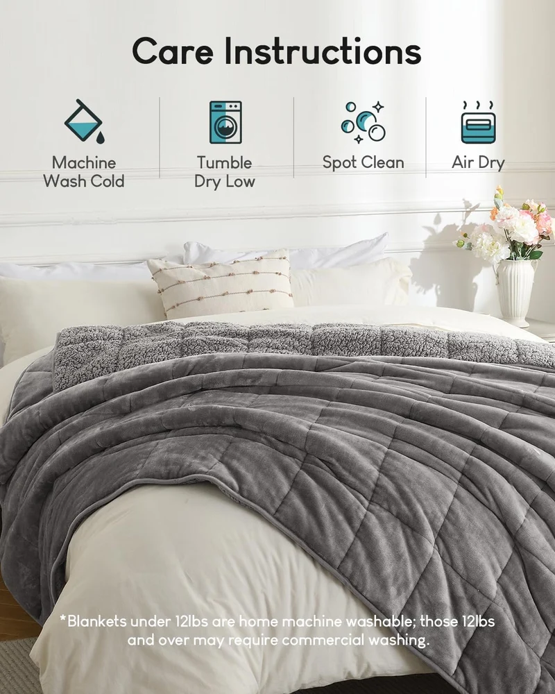 Cottonblue Sherpa-Fleece-Gewichtsdecke, 120 cm x 180 cm, 5,5 kg, für Doppelbett, Plüsch-Bettdecke fü