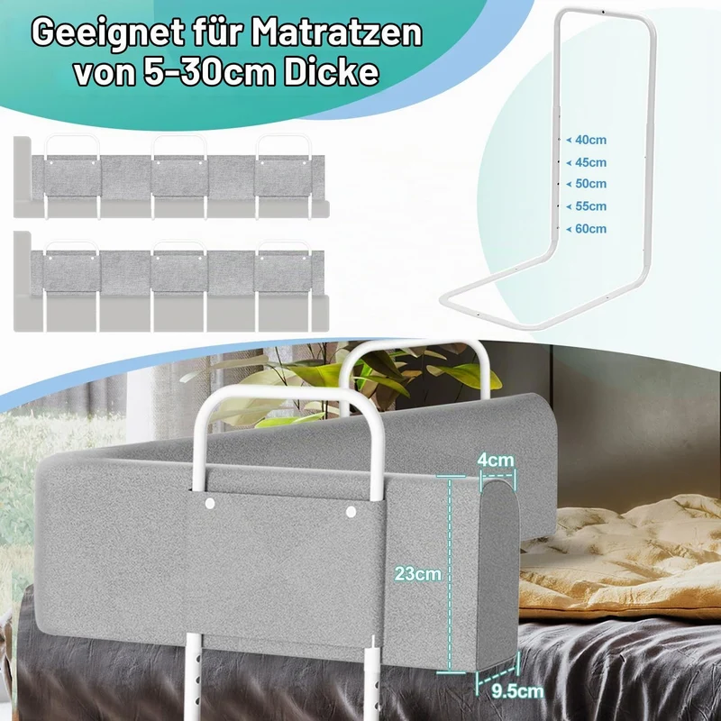 Yakimz Bettgitter für Kinder 180cm, Bettschutzgitter 5-Loch Höhenverstellbar, Rausfallschutz Bett, K