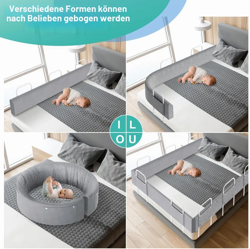 Yakimz Bettgitter für Kinder 180cm, Bettschutzgitter 5-Loch Höhenverstellbar, Rausfallschutz Bett, K