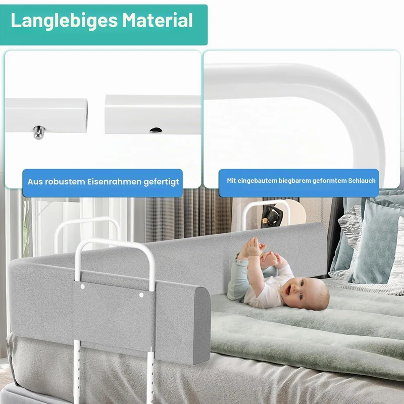 Yakimz Bettgitter für Kinder 180cm, Bettschutzgitter 5-Loch Höhenverstellbar, Rausfallschutz Bett, K