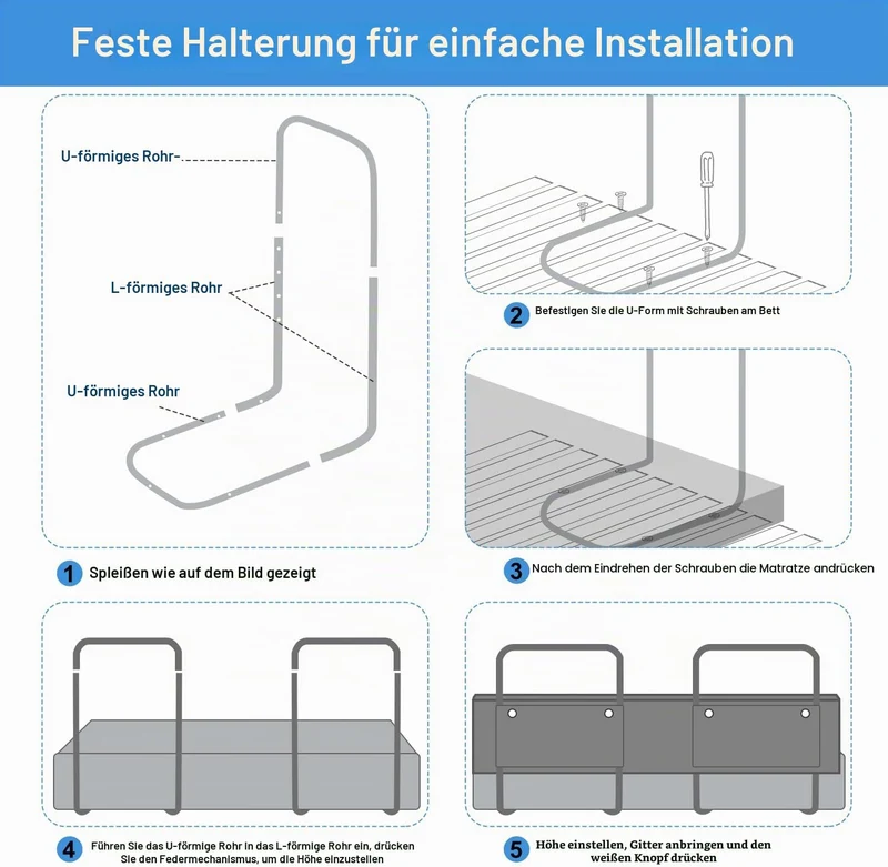 Yakimz Bettgitter für Kinder 180cm, Bettschutzgitter 5-Loch Höhenverstellbar, Rausfallschutz Bett, K