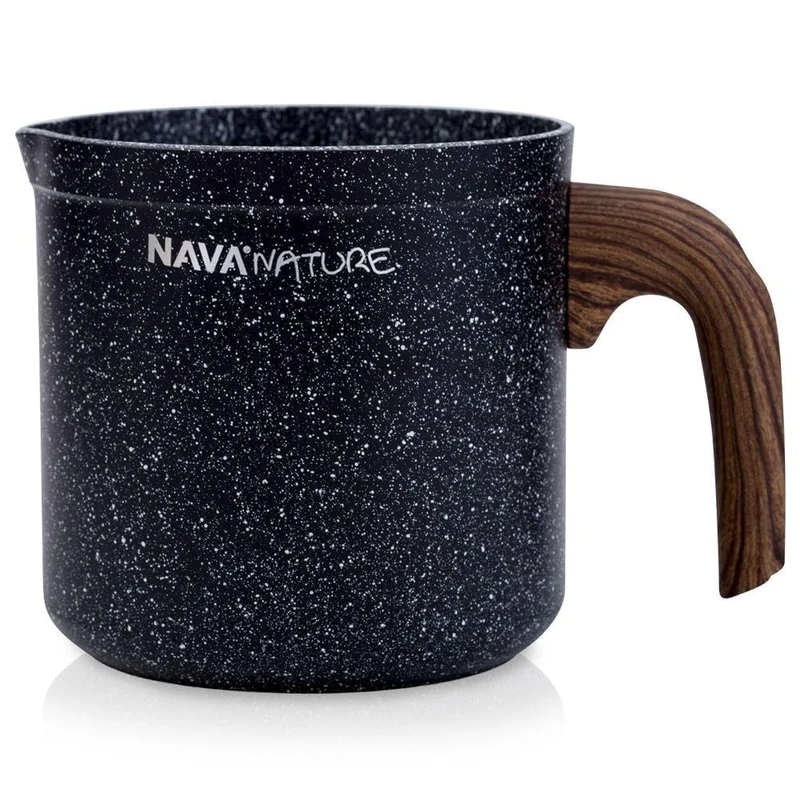 NAVA Milchtopf 1 L | Stielkasserolle mit Granitbeschichtung Nature zum Aufkochen von Milch | Schmelz