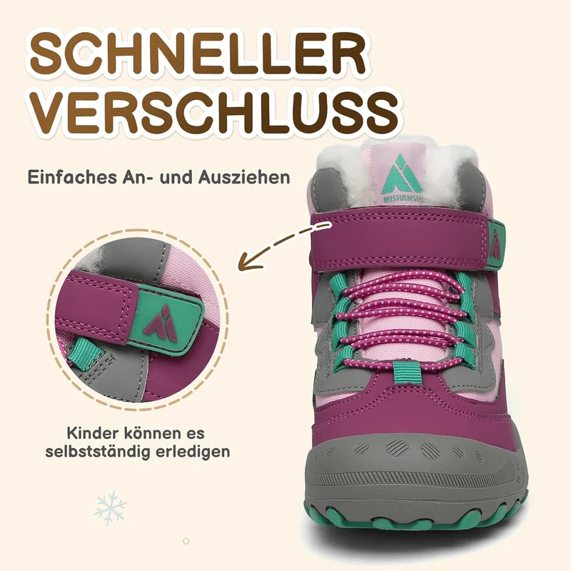 Mishansha Kinder Winterschuhe Gefüttert Winterstiefel für Jungen Mädchen Gr.24-38 26 EU Violett, 26