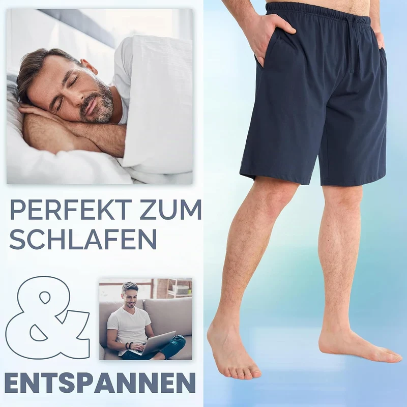 CityComfort Pyjama Shorts Herren, Kurze Schlafanzughose Herren mit Seitentaschen & Elastischem Bund