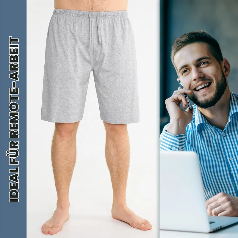 CityComfort Pyjama Shorts Herren, Kurze Schlafanzughose Herren mit Seitentaschen & Elastischem Bund