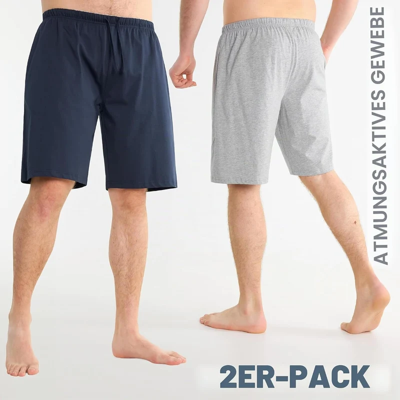 CityComfort Pyjama Shorts Herren, Kurze Schlafanzughose Herren mit Seitentaschen & Elastischem Bund