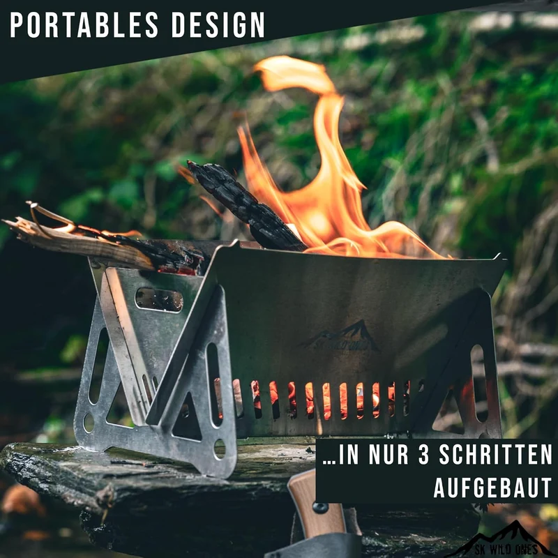 SK Wild Ones® Faltbarer Barbecue Camping Grill mit Tragetasche - holzkohlegrill edelstahl - Portable