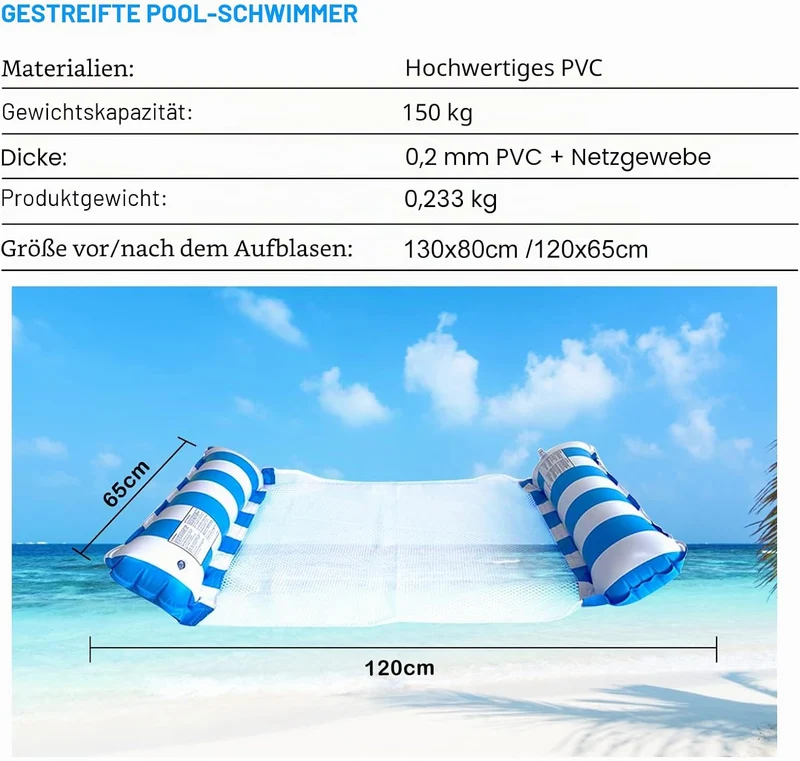 2 Stück Aufblasbare Wasserhängematte Schwimmbett, 4 in 1 Luftmatratze Pool, Wasser Hängematte, Pool