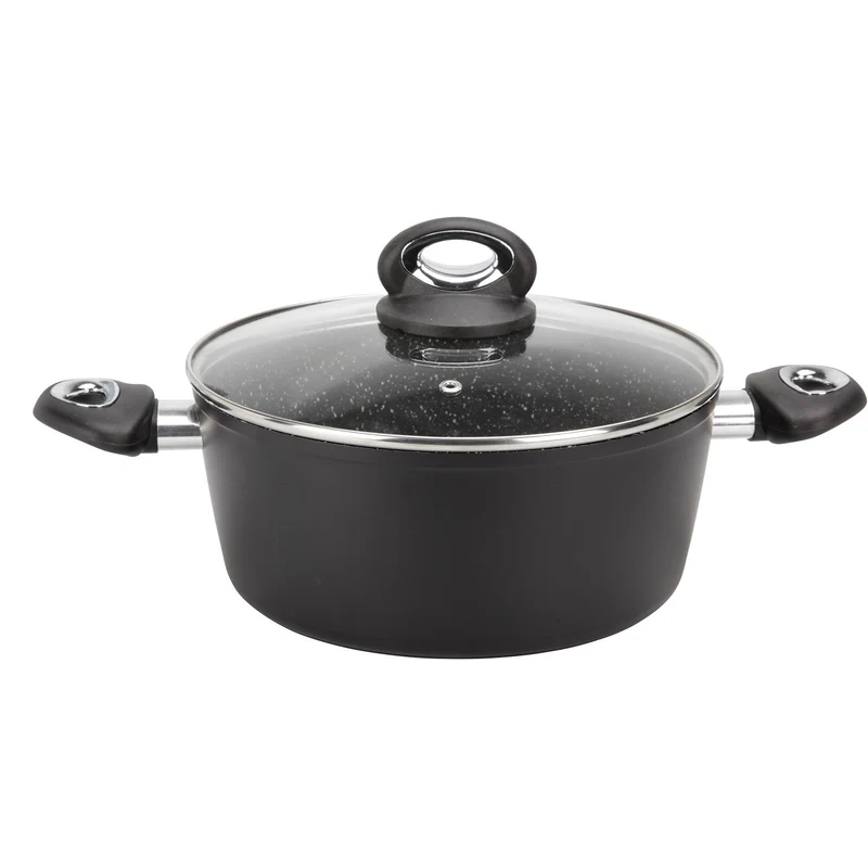 Crealys 520043 Kochtopf Granity, Durchmesser 24 cm, aus geschmiedetem Aluminium, Schwarze Antihaftbe