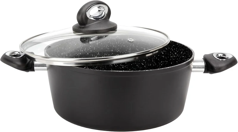 Crealys 520043 Kochtopf Granity, Durchmesser 24 cm, aus geschmiedetem Aluminium, Schwarze Antihaftbe