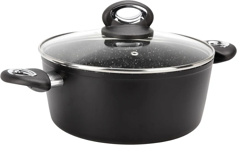 Crealys 520043 Kochtopf Granity, Durchmesser 24 cm, aus geschmiedetem Aluminium, Schwarze Antihaftbe