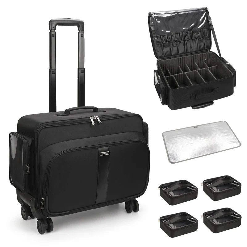 Grosse Kosmetikkoffer Trolley, Professionelle Beauty Case with 4 Klein Kosmetiktasche, Reise Schmink