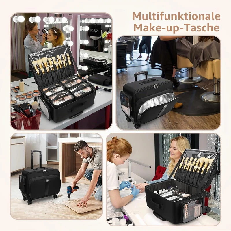 Grosse Kosmetikkoffer Trolley, Professionelle Beauty Case with 4 Klein Kosmetiktasche, Reise Schmink