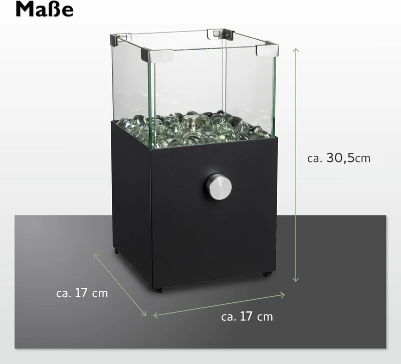 tepro Tischgasfeuerstelle Vulena, eckig, Edelstahl-Brenner 0,9 kW, integrierter Glas-Windschutz, mit