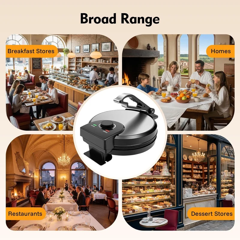 Roti Maker - Edelstahl, Schwarz, Antihaftbeschichtung, 1200W, 220V, Doppelseitige Heizung, Pfannkuch
