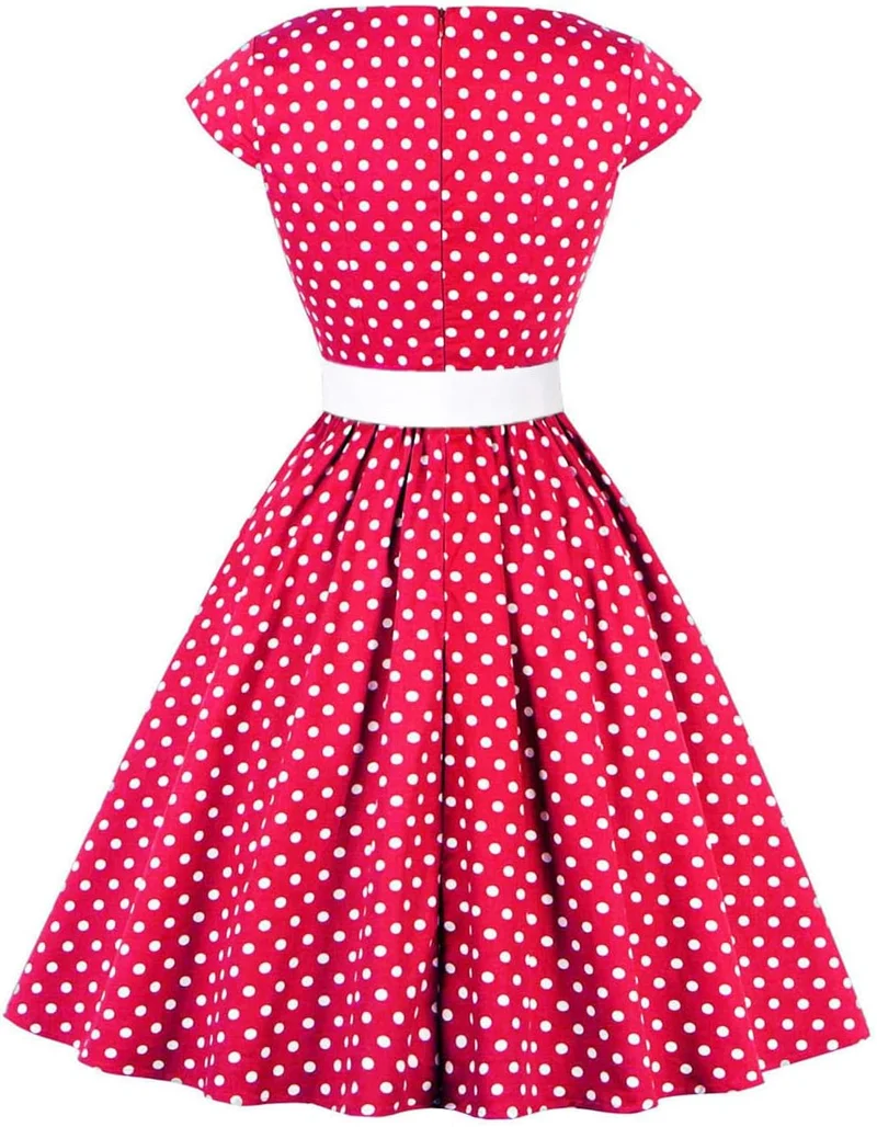 AXOE Damen Rockabilly Kleider 50er Jahre Baumwolle Gürtel S Rot Gepunkte, S Rot Gepunkte