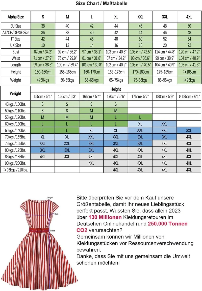 AXOE Damen Rockabilly Kleider 50er Jahre Baumwolle Gürtel S Rot Gepunkte, S Rot Gepunkte