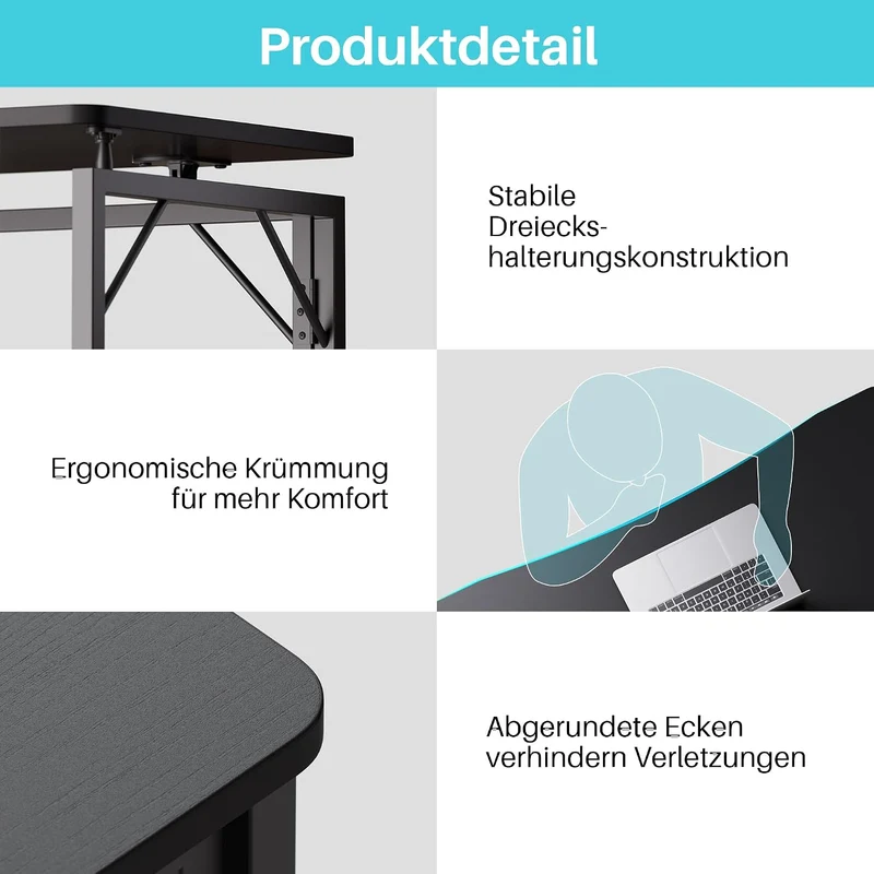 JOYMOOP Klapptisch, Schwarz, 120 cm, Keine Montage, Kleiner Faltbarer Schreibtisch für Zuhause, Büro