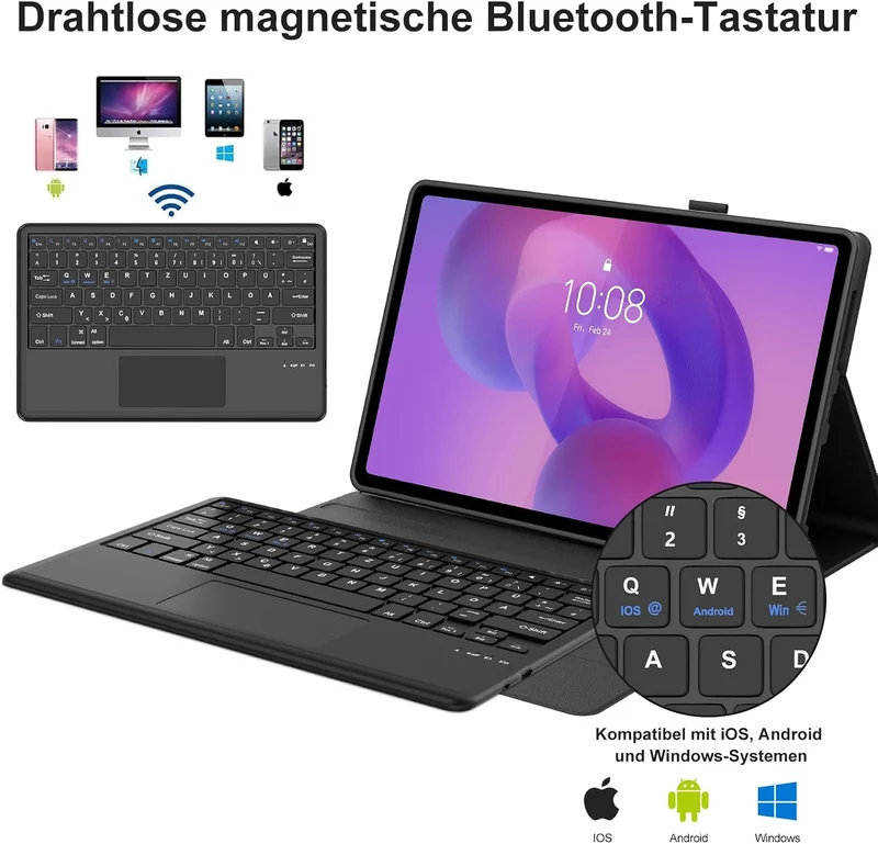 Tastatur für Lenovo Idea Tab Plus 12,1 Zoll TB361ZU/TB361FU, Schwarz | Hülle mit Tastatur für Lenovo
