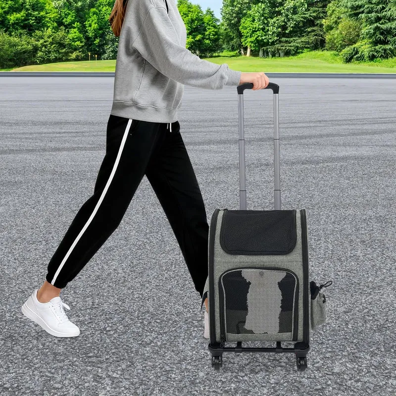 Katzenrucksack Hunderucksack mit Trolley, 2 in 1 Erweiterbar Haustier-Trolley-Rucksack mit Rädern, T