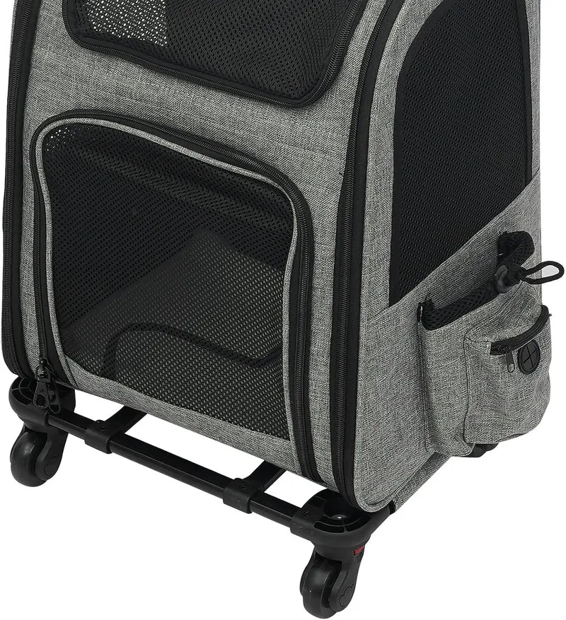 Katzenrucksack Hunderucksack mit Trolley, 2 in 1 Erweiterbar Haustier-Trolley-Rucksack mit Rädern, T