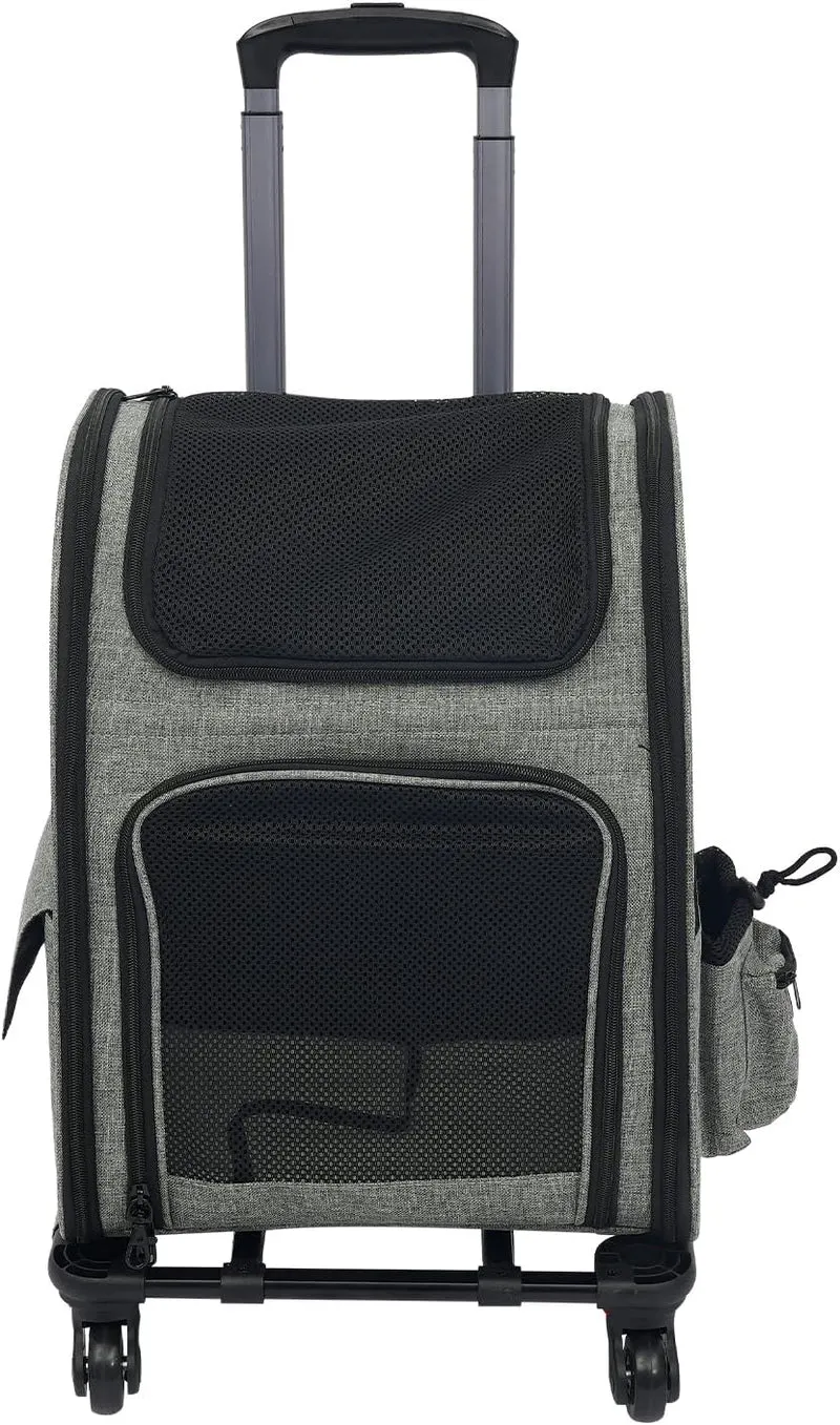 Katzenrucksack Hunderucksack mit Trolley, 2 in 1 Erweiterbar Haustier-Trolley-Rucksack mit Rädern, T