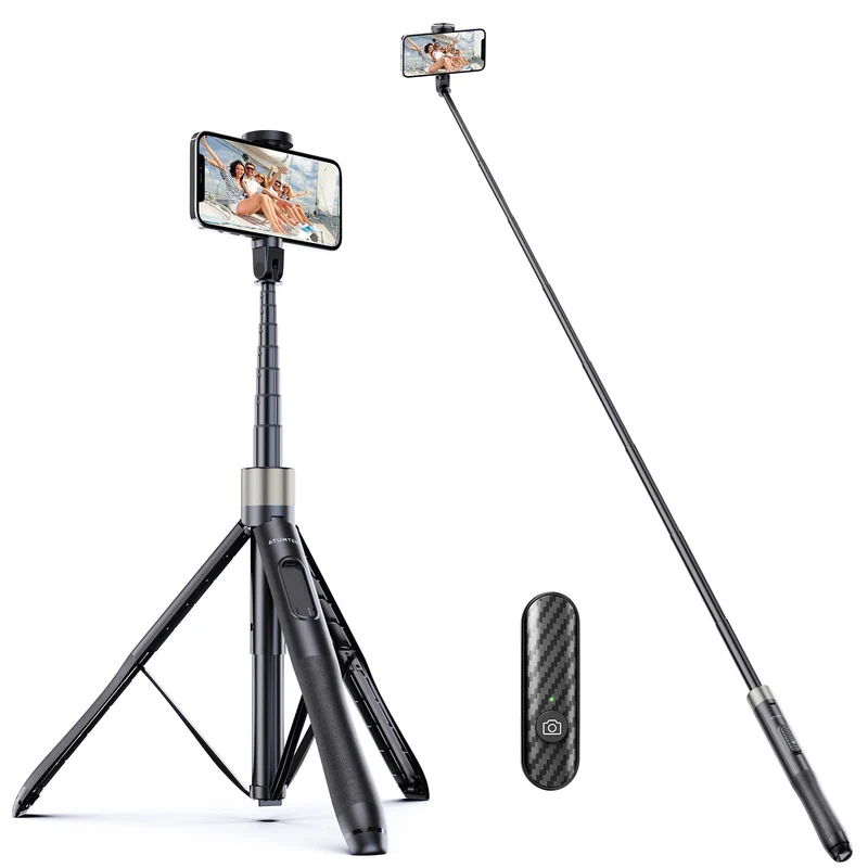 ATUMTEK 165 cm Selfie-Stick, Selfie-Stick mit Abnehmbarer Bluetooth-Fernbedienung, Stativ für Smartp