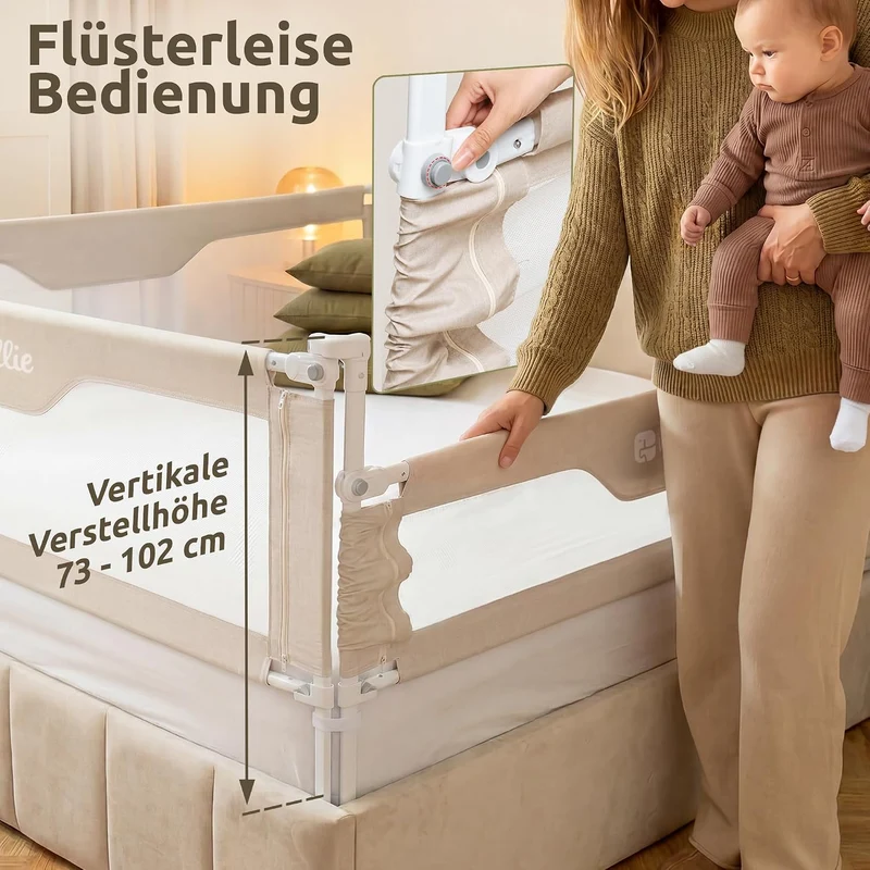 Mallie® Rausfallschutz Boxspringbett 180x200cm Elternbett Beige | 3-seitiges Set mit MALLIEFIX 2.0 C