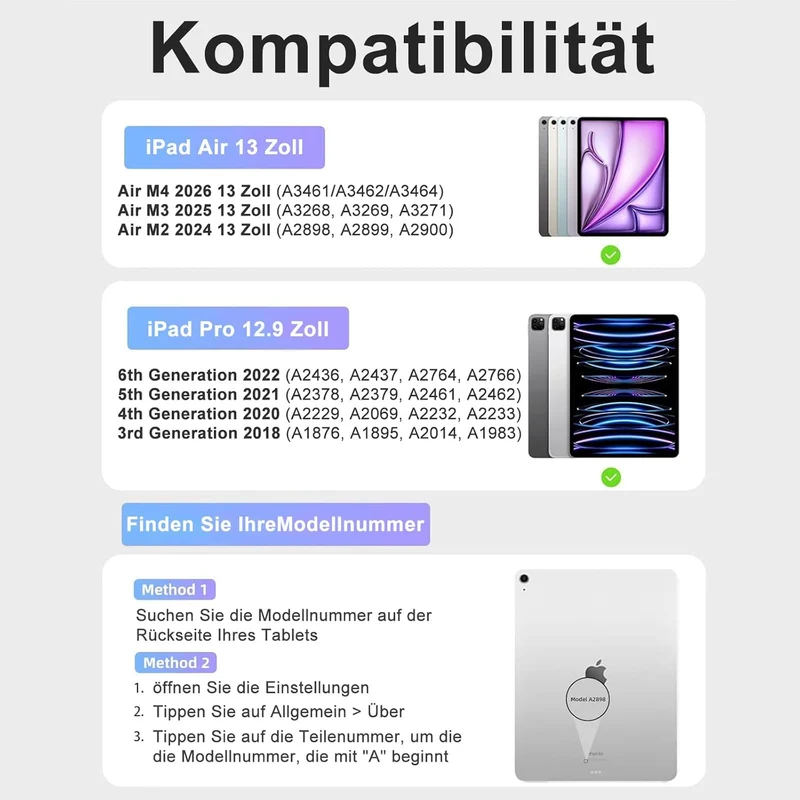 Tastatur für iPad Air 13 M4/M3/M2 (2026-2024) & iPad 12.9 Touchpad, Blau | Hülle Tastatur für iPad A