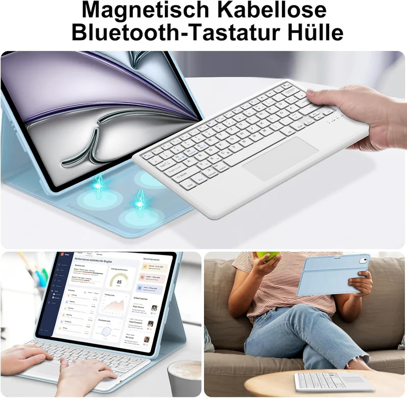 Tastatur für iPad Air 13 M4/M3/M2 (2026-2024) & iPad 12.9 Touchpad, Blau | Hülle Tastatur für iPad A