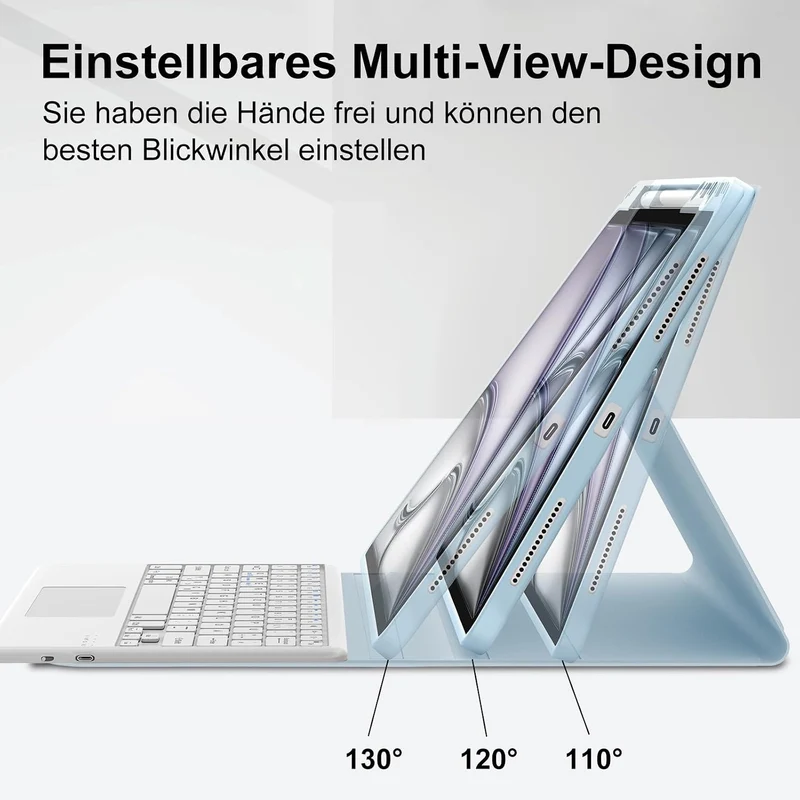 Tastatur für iPad Air 13 M4/M3/M2 (2026-2024) & iPad 12.9 Touchpad, Blau | Hülle Tastatur für iPad A