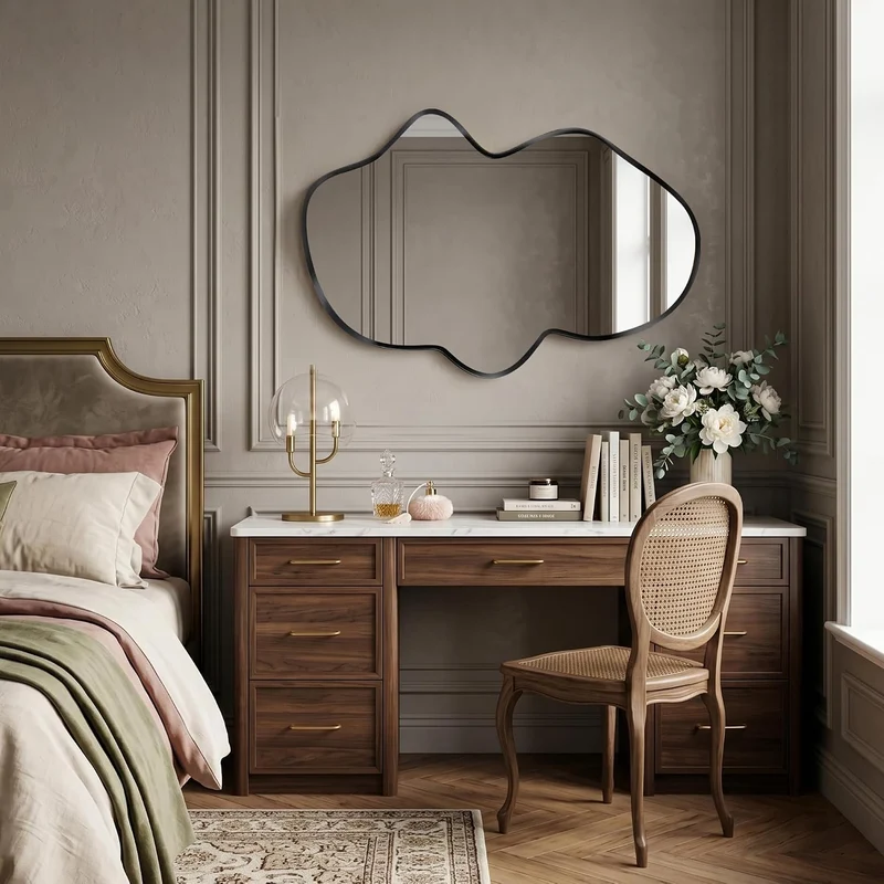 Wavy Wandspiegel, Unregelmässiger Metallrahmenspiegel für Badezimmer, Schlafzimmer & Flur, Asymmetri