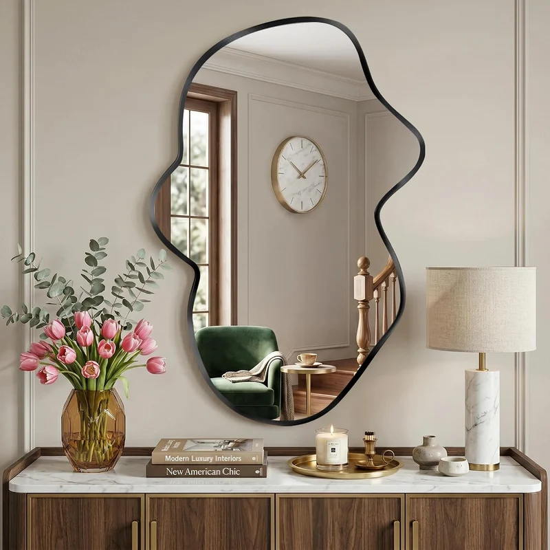 Wavy Wandspiegel, Unregelmässiger Metallrahmenspiegel für Badezimmer, Schlafzimmer & Flur, Asymmetri