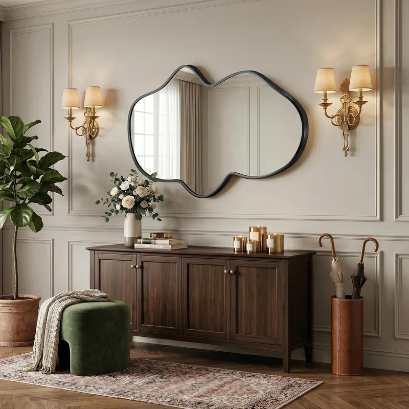 Wavy Wandspiegel, Unregelmässiger Metallrahmenspiegel für Badezimmer, Schlafzimmer & Flur, Asymmetri