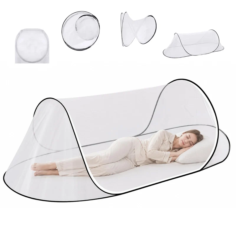 Moskitonetz Bett 200 x 80 x 56 cm, Faltbares Mückennetz für Einzelbett, Reise Camping Insektennetz S
