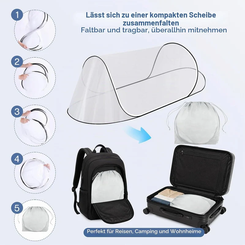 Moskitonetz Bett 200 x 80 x 56 cm, Faltbares Mückennetz für Einzelbett, Reise Camping Insektennetz S