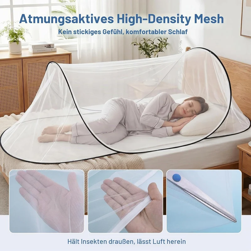 Moskitonetz Bett 200 x 80 x 56 cm, Faltbares Mückennetz für Einzelbett, Reise Camping Insektennetz S
