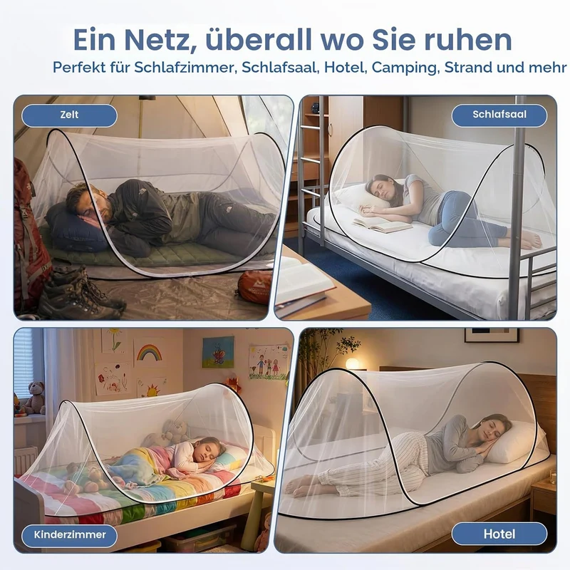 Moskitonetz Bett 200 x 80 x 56 cm, Faltbares Mückennetz für Einzelbett, Reise Camping Insektennetz S