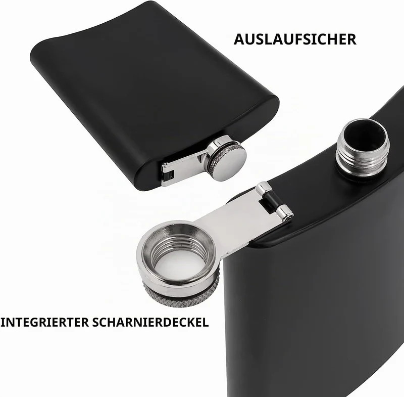 12 Stück Flachmann Edelstahl mit Trichter, 8 oz/ 240 ml Flachmann für Spirituosen Schwarz Klein für
