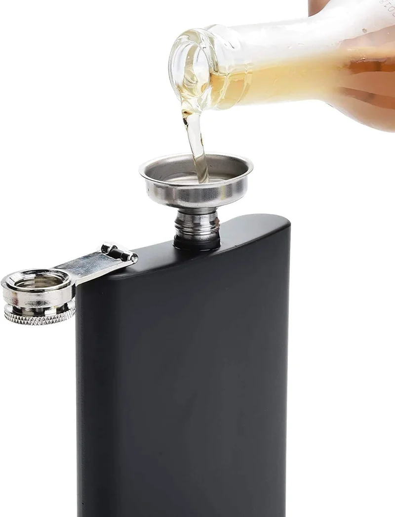 12 Stück Flachmann Edelstahl mit Trichter, 8 oz/ 240 ml Flachmann für Spirituosen Schwarz Klein für