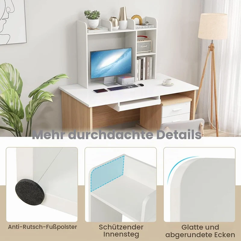 GIANTEX Schreibtisch Regal, Tischregal Kleines Regal mit 3 Ablagen & 2 offenen Fächern, Schreibtisch