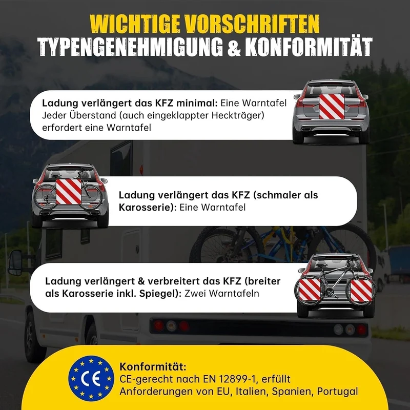 MIKKUPPA Warntafel Fahrradträger für Italien, Spanien & Portugal – ECE R70 geprüft-Reflektierendes W