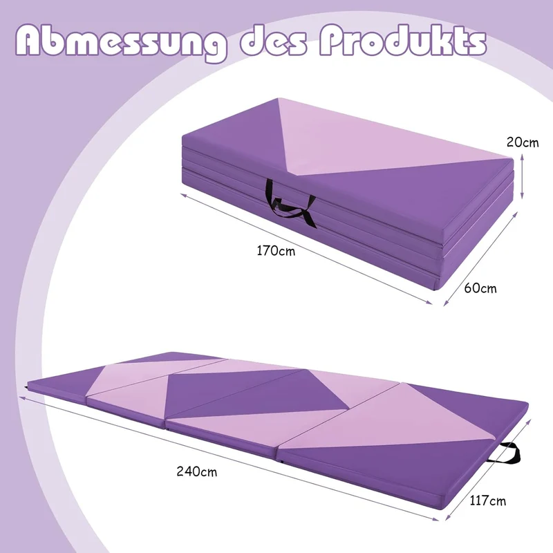 GOPLUS Turnmatte klappbar, 240×117×5cm Weichbodenmatte mit 2 Tragegriffen & Klettverschlüssen, Gymna
