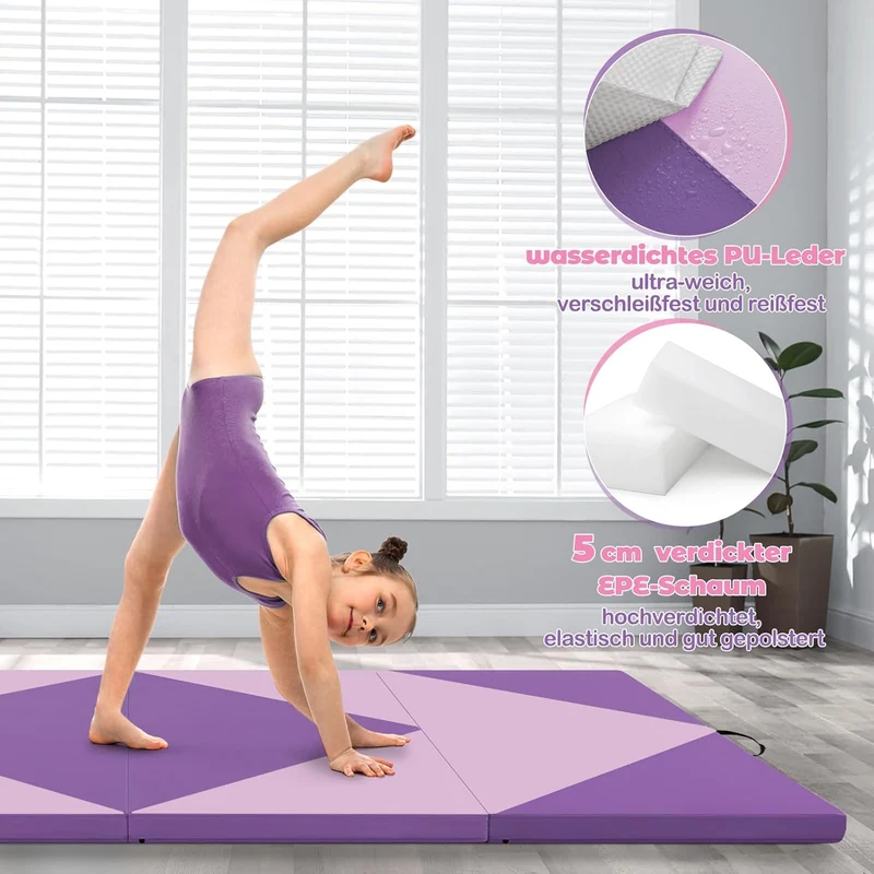 GOPLUS Turnmatte klappbar, 240×117×5cm Weichbodenmatte mit 2 Tragegriffen & Klettverschlüssen, Gymna