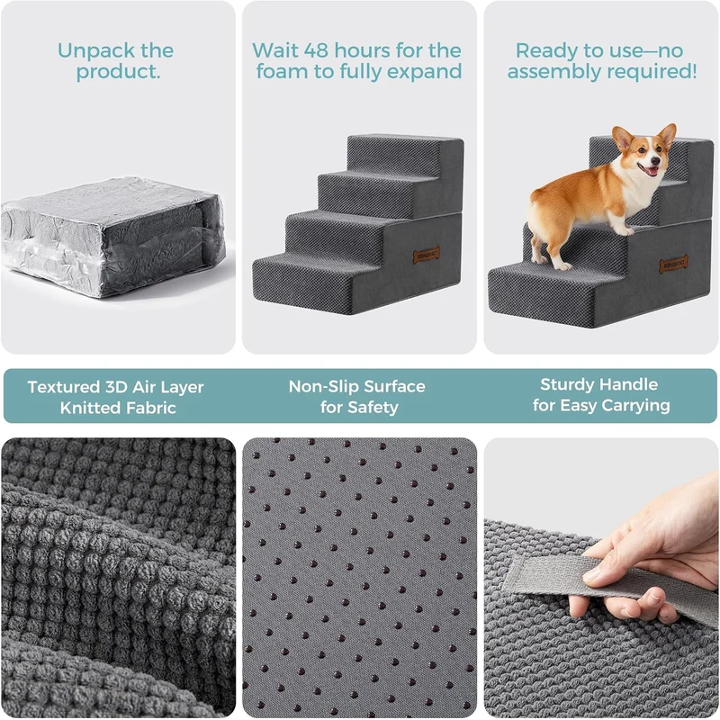 Hundetreppe & Rampe für hohes Bett & Sofa, 33-61 cm abnehmbare Haustiertreppe für kleine & mittlere