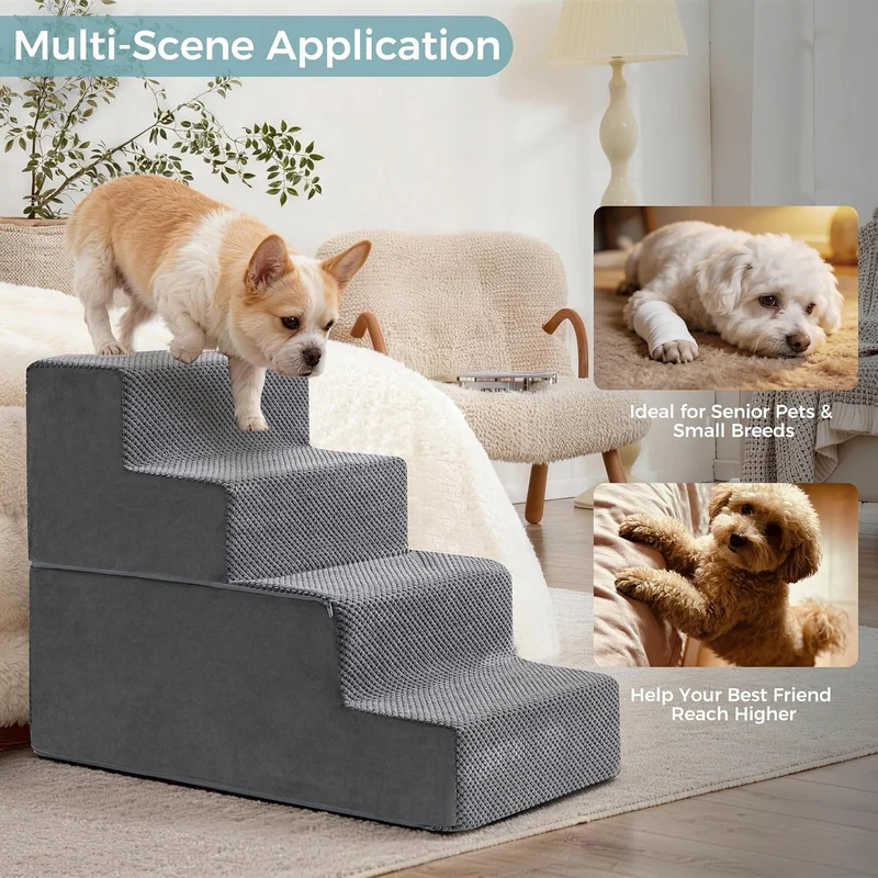 Hundetreppe & Rampe für hohes Bett & Sofa, 33-61 cm abnehmbare Haustiertreppe für kleine & mittlere